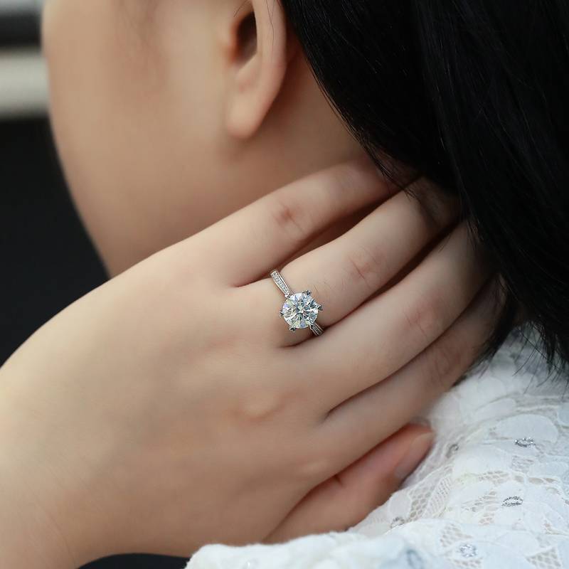 时来运转S925银镀白金MoissaniteWomen's Ring3.0ctD级
